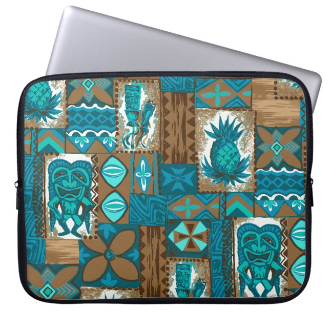 Pomaika’i Tiki Hawaiian Vintage Tapa Laptop Sleeve (Front)