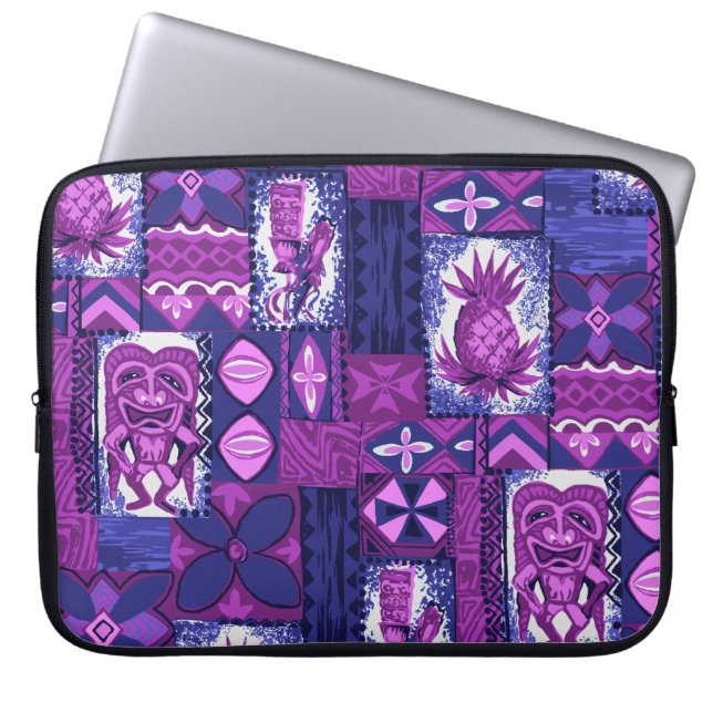 Pomaika’i Tiki Hawaiian Vintage Tapa Laptop Sleeve (Front)