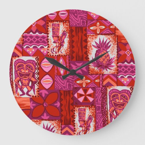 Pomaikai Tiki Hawaiian Vintage Tapa Large Clock