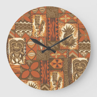 Pomaika’i Tiki Hawaiian Vintage Tapa Large Clock