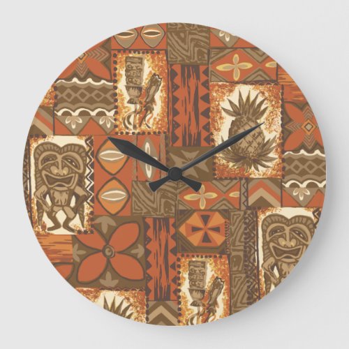 Pomaikai Tiki Hawaiian Vintage Tapa Large Clock