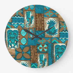 Pomaika’i Tiki Hawaiian Vintage Tapa Large Clock