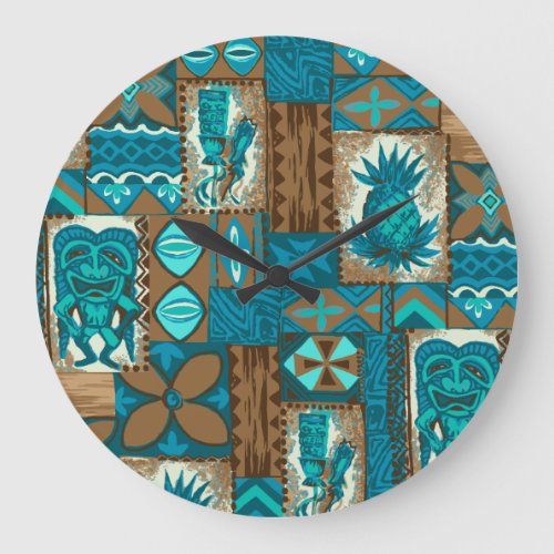Pomaikaâi Tiki Hawaiian Vintage Tapa Large Clock