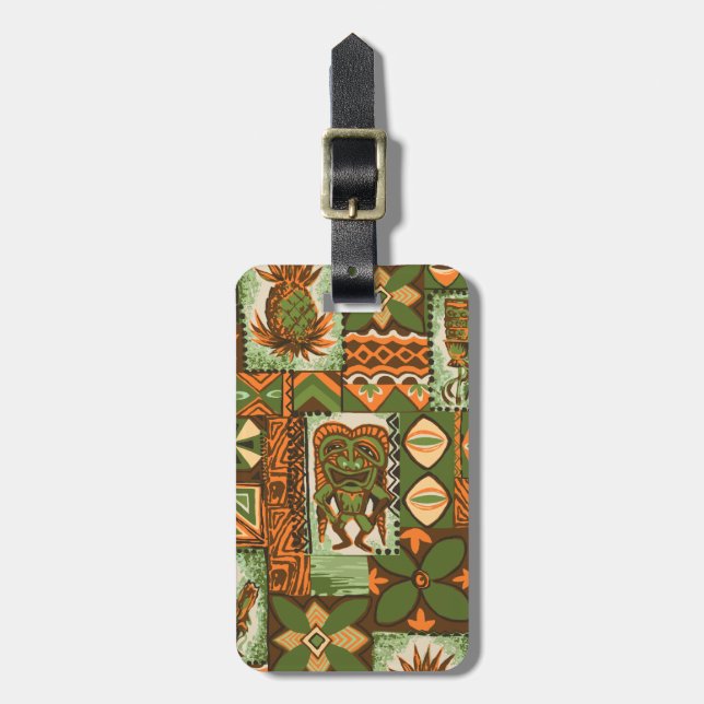 Pomaika’i Tiki Hawaiian Vintage Tapa Luggage Tag (Front Vertical)