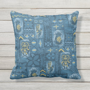 Pomaika’i Tiki Hawaiian Vintage Tapa Outdoor Throw Pillow