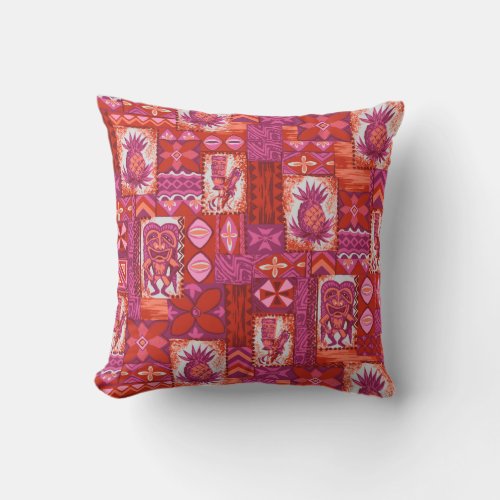 Pomaikai Tiki Hawaiian Vintage Tapa Outdoor Throw Pillow