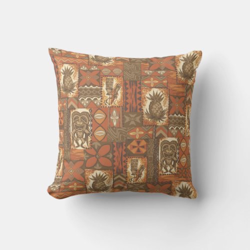 Pomaikai Tiki Hawaiian Vintage Tapa Outdoor Throw Pillow