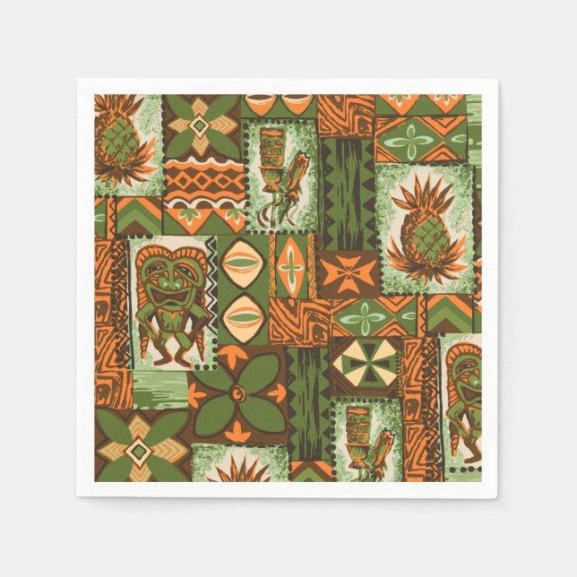 Pomaika’i Tiki Hawaiian Vintage Tapa Paper Napkins (Front)