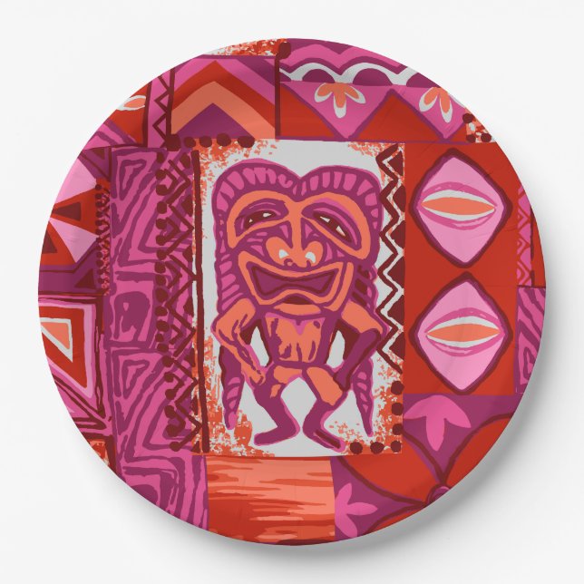 Pomaika’i Tiki Hawaiian Vintage Tapa Paper Plates (Front)