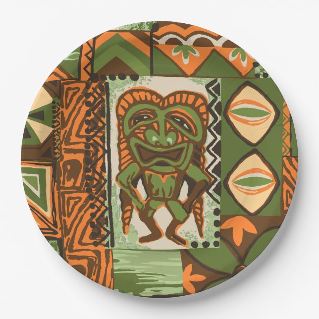Pomaika’i Tiki Hawaiian Vintage Tapa Paper Plates (Front)