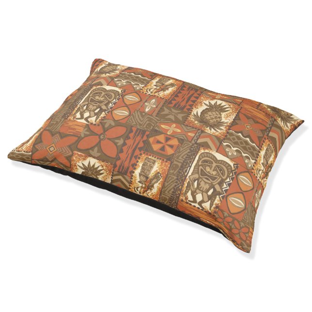 Pomaika’i Tiki Hawaiian Vintage Tapa Pet Bed (Angled)