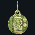 Pomaika’i Tiki Hawaiian Vintage Tapa Pet Name Tag<br><div class="desc">Olive green, moss green, soft gold, tan and natural colorway. It is "good fortune" to have the Tiki God Ku protect you. We have surrounded him with pineapples, tribal staffs, graphic flowers and tapa elements in this whimsical design that is reminiscent of the Aloha shirt designs of the forties and...</div>