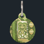 Pomaika’i Tiki Hawaiian Vintage Tapa Pet Name Tag<br><div class="desc">Olive green, moss green, soft gold, tan and natural colorway. It is "good fortune" to have the Tiki God Ku protect you. We have surrounded him with pineapples, tribal staffs, graphic flowers and tapa elements in this whimsical design that is reminiscent of the Aloha shirt designs of the forties and...</div>