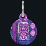 Pomaika’i Tiki Hawaiian Vintage Tapa Pet Name Tag<br><div class="desc">Violet, purple, periwinkle and navy blue colorway. It is "good fortune" to have the Tiki God Ku protect you. We have surrounded him with pineapples, tribal staffs, graphic flowers and tapa elements in this whimsical design that is reminiscent of the Aloha shirt designs of the forties and fifties. There are...</div>