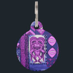Pomaika’i Tiki Hawaiian Vintage Tapa Pet Name Tag<br><div class="desc">Violet, purple, periwinkle and navy blue colorway. It is "good fortune" to have the Tiki God Ku protect you. We have surrounded him with pineapples, tribal staffs, graphic flowers and tapa elements in this whimsical design that is reminiscent of the Aloha shirt designs of the forties and fifties. There are...</div>