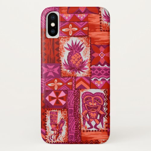 Pomaikai Tiki Hawaiian Vintage Tapa Red iPhone X Case