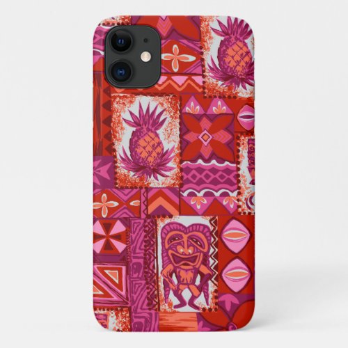 Pomaikai Tiki Hawaiian Vintage Tapa Red iPhone 11 Case