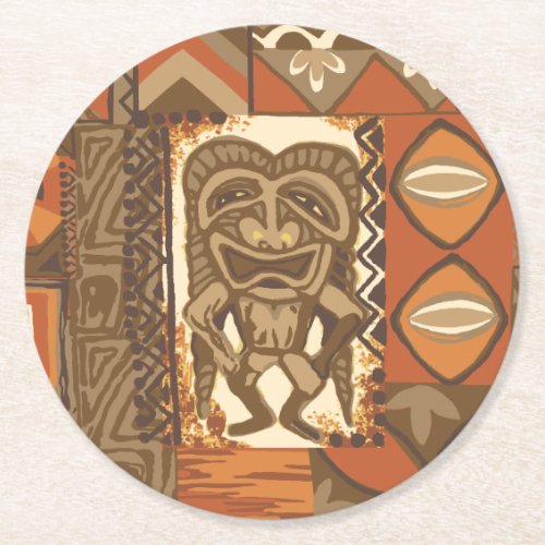 Pomaikaâi Tiki Hawaiian Vintage Tapa Round Paper Coaster