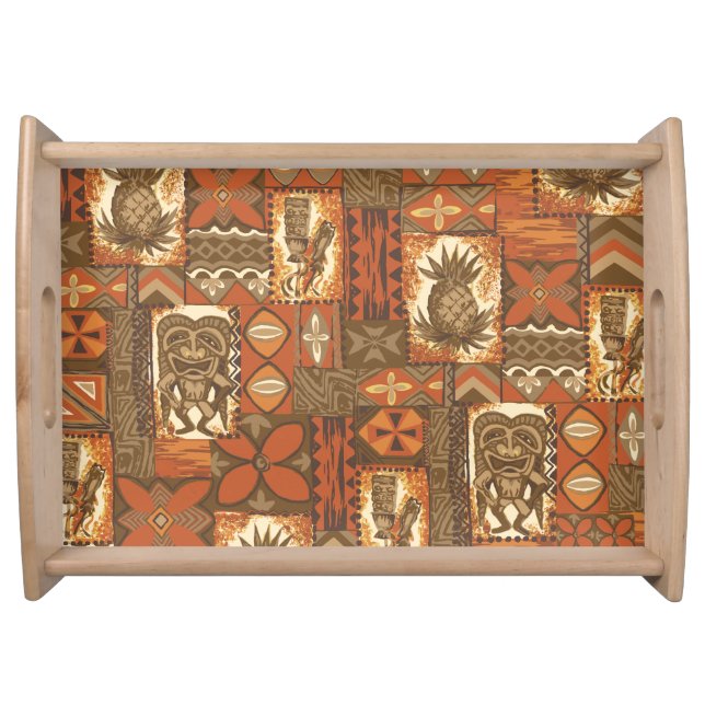 Pomaika’i Tiki Hawaiian Vintage Tapa Serving Tray (Front)