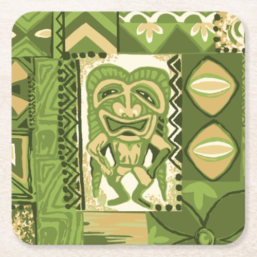 Pomaikai Tiki Hawaiian Vintage Tapa Square Paper Coaster