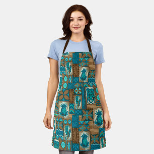Pomaika’i Tiki Hawaiian Vintage Tapa Teal Apron
