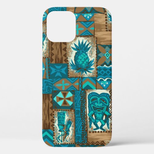 Pomaikaâi Tiki Hawaiian Vintage Tapa Teal iPhone 12 Pro Case