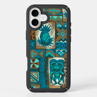 Pomaika’i Tiki Hawaiian Vintage Tapa Teal iPhone 16 Plus Case