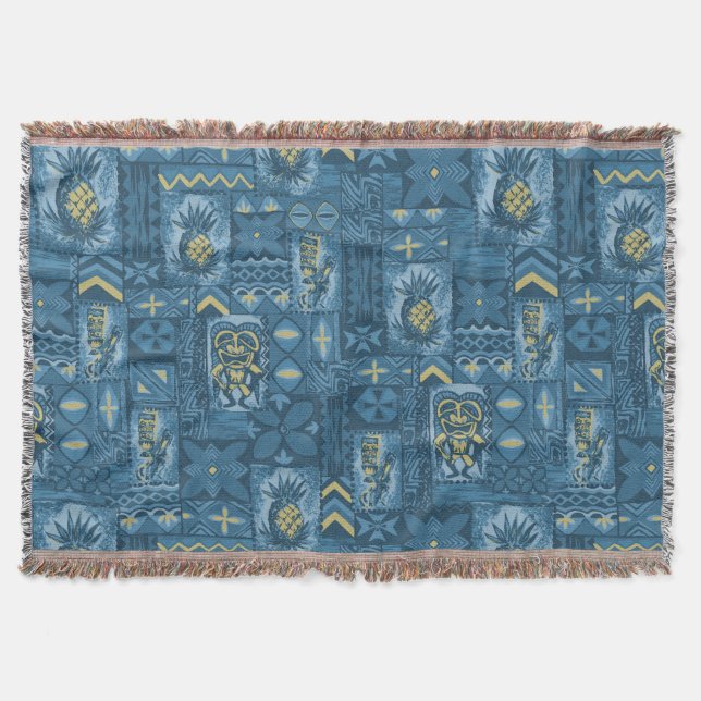 Pomaika’i Tiki Hawaiian Vintage Tapa Throw Blanket (Front)