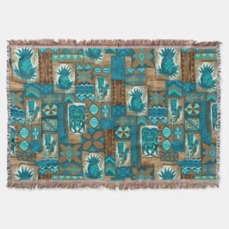 Pomaika’i Tiki Hawaiian Vintage Tapa Throw Blanket