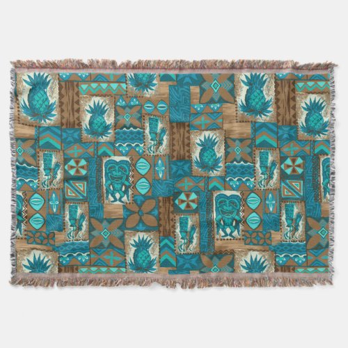 Pomaikai Tiki Hawaiian Vintage Tapa Throw Blanket