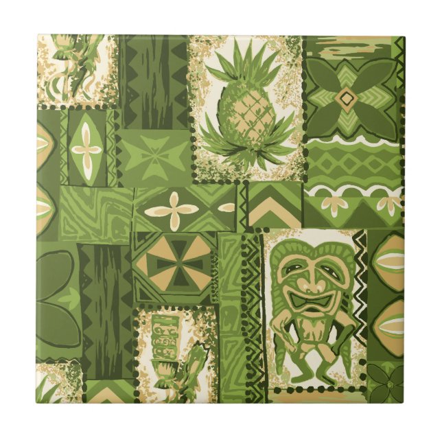 Pomaika’i Tiki Hawaiian Vintage Tapa Tile (Front)