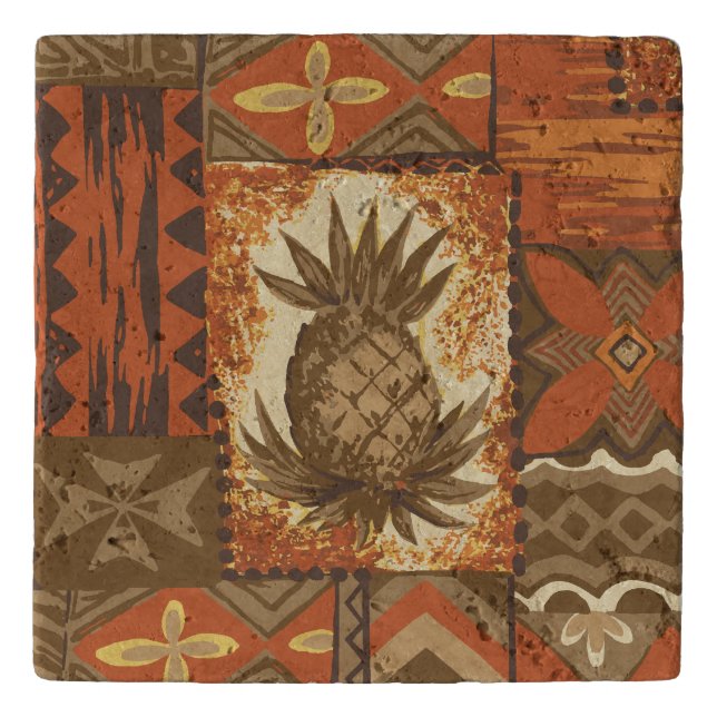 Pomaika’i Tiki Hawaiian Vintage Tapa Trivet (Front)