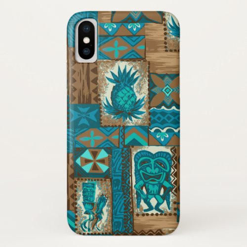 Pomaikai Tiki Hawaiian Vintage Tapa Turq iPhone X Case