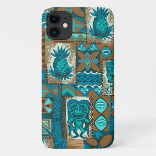 Pomaikai Tiki Hawaiian Vintage Tapa Turq iPhone 11 Case