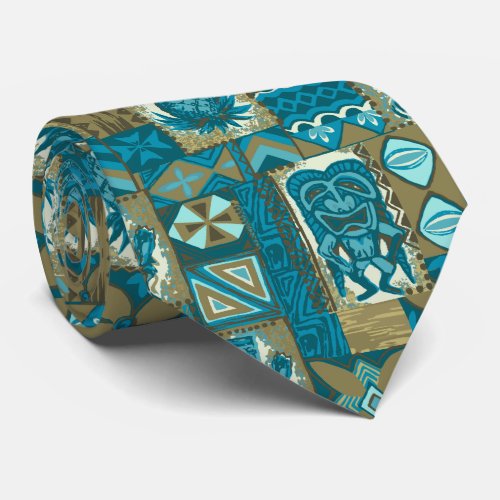 Pomaikai Tiki Hawaiian Vintage Tapa Two_Sided Tie