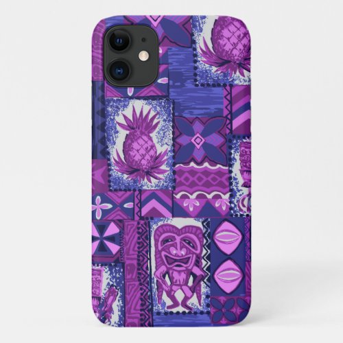 Pomaikai Tiki Hawaiian Vintage Tapa Violet iPhone 11 Case