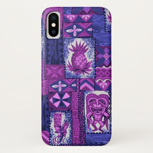 Pomaikai Tiki Hawaiian Vintage Tapa Violet iPhone X Case