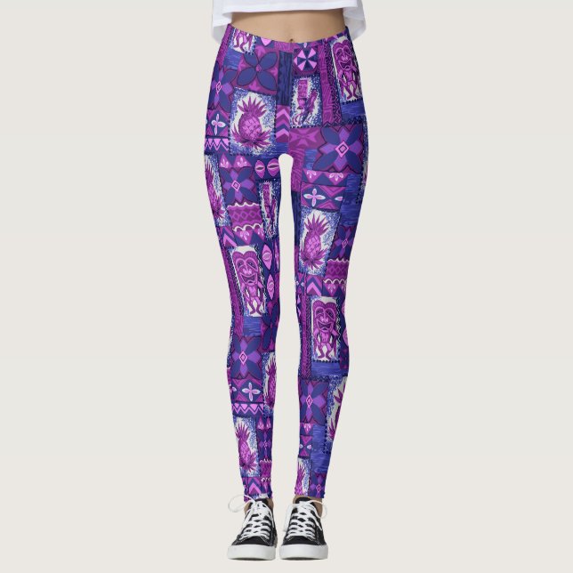 Pomaika’i Tiki Hawaiian Vintage Tropical Tapa Leggings (Front)