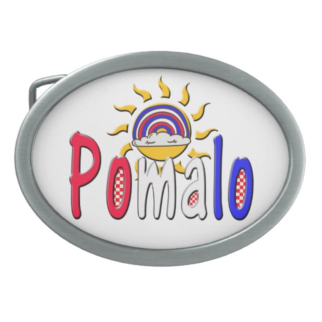 Pomalo – Croatian Relaxation with Sun & Rainbow  Belt Buckle (Front)