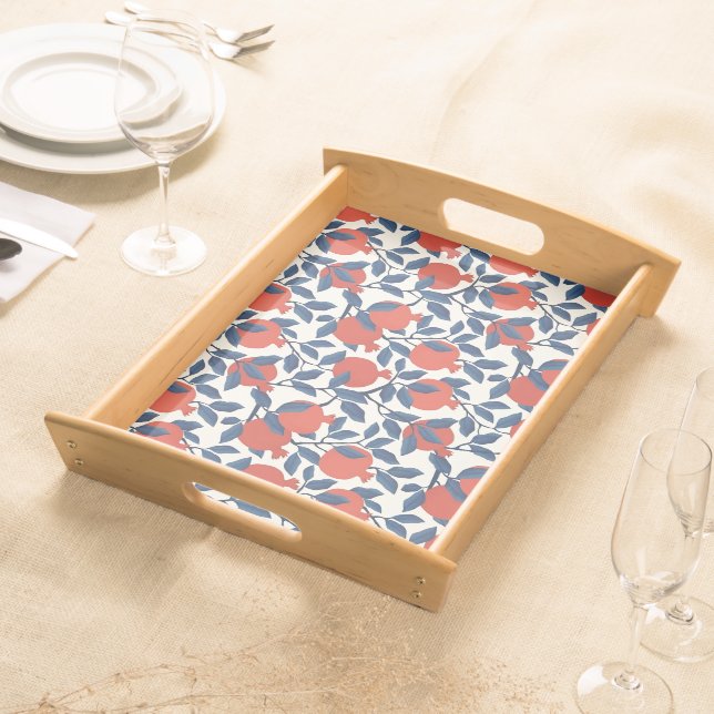 Pomegranate and Blue Leaf Pattern Serving Tray (Front)