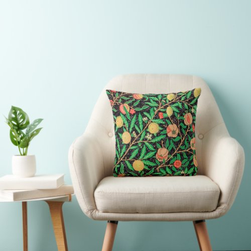 Pomegranate and Flowers on Branches Throw Pillow