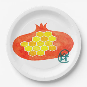 Pomegranate and Honeycomb Rosh Hashana Art Paper Plates