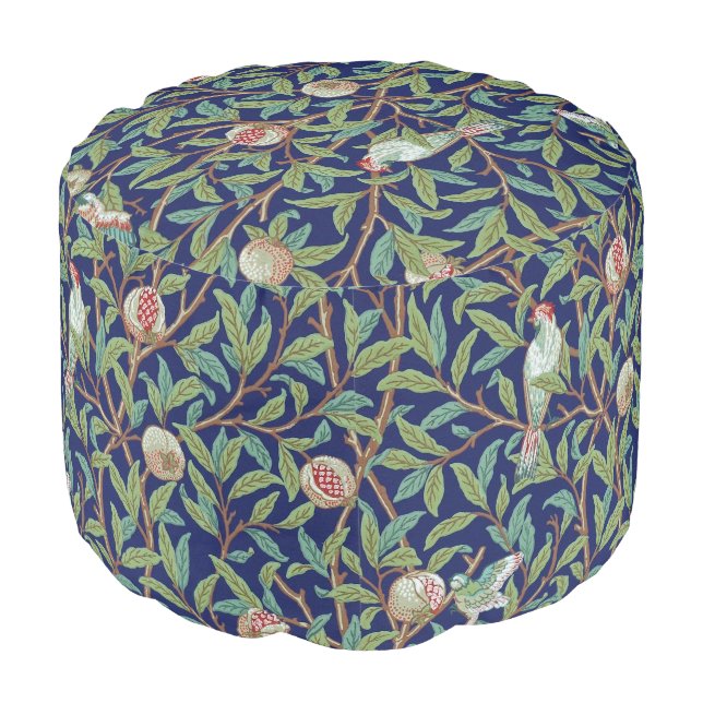 Pomegranate and Little Bird, William Morris Pouf (Angled Front)