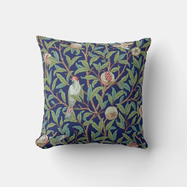 Pomegranate and Little Bird, William Morris Throw Pillow (Front)