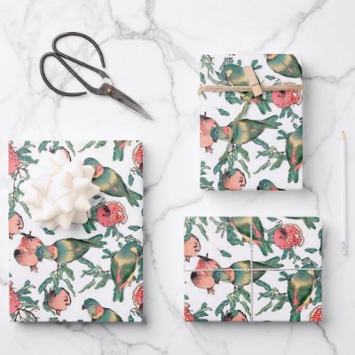 Pomegranate and Lovebirds Pattern Wrapping Paper Sheets