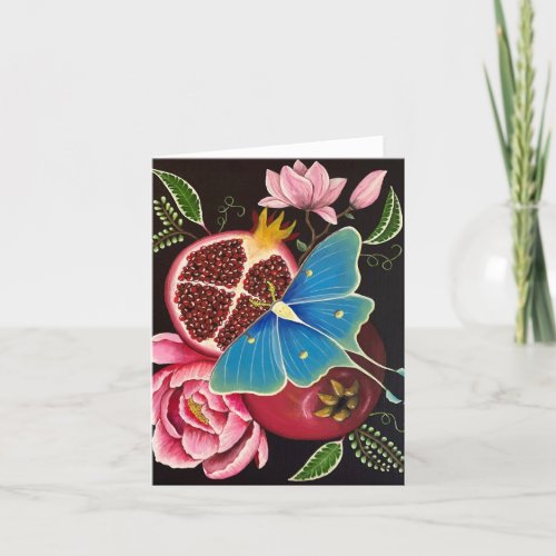 Pomegranate and Luna Moth Greeting Thank You Cards