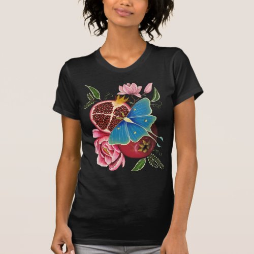 Pomegranate and Luna Moth Womens Basic T_Shirt