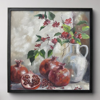 Pomegranate and vase oil painting photo tile