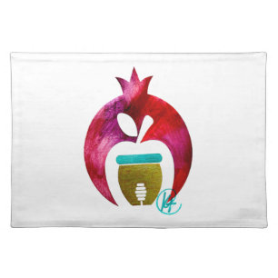Pomegranate Apple Honey Art Rosh Hashana Cloth Placemat