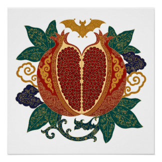 Pomegranate Bat Abundance Chinese Art Poster